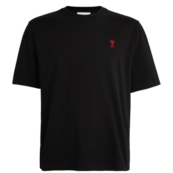 AMI PARIS RED LOGO CREWNECK BLACK TSHIRT AUTHENTIC SIZE M - Picture 1 of 6